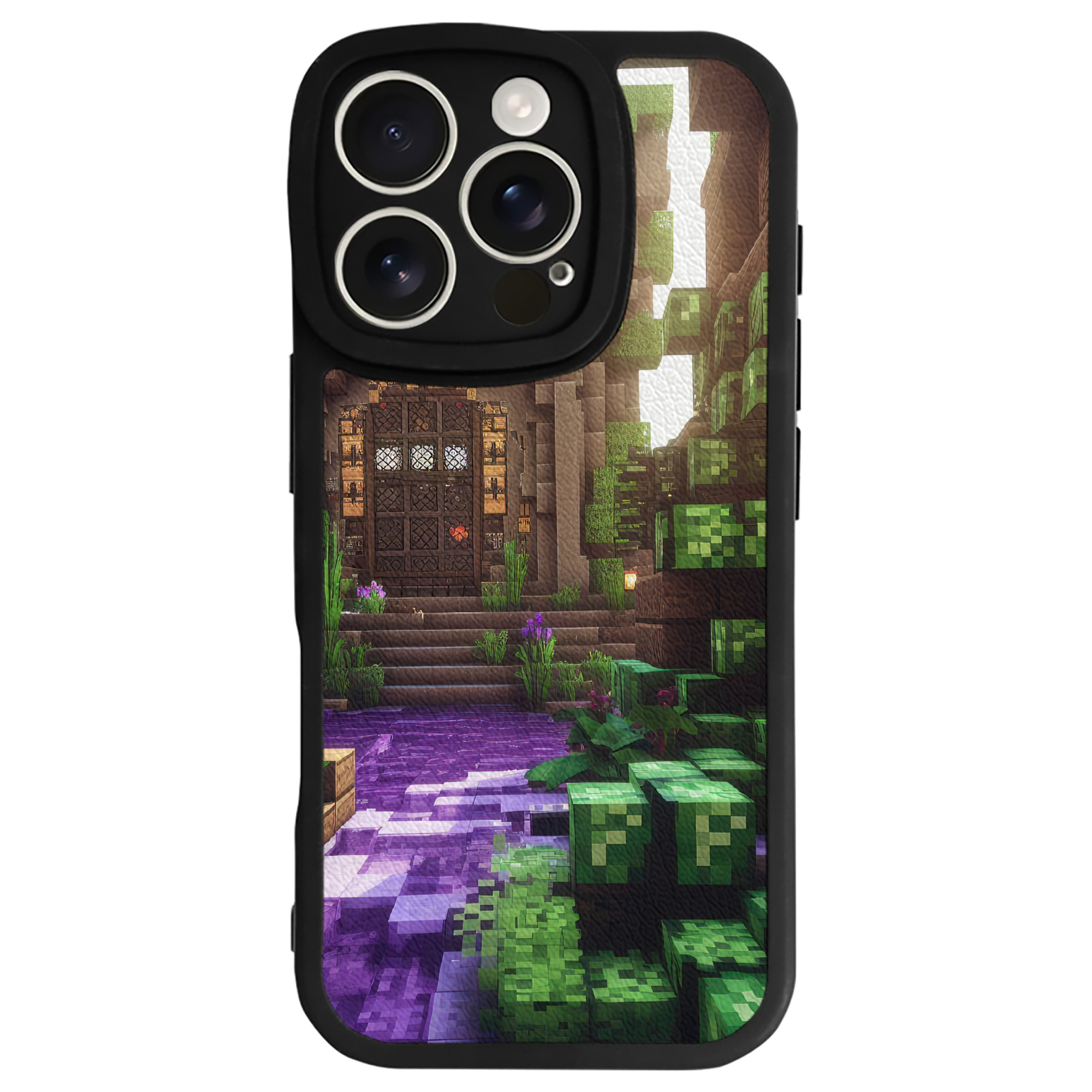 （画像用） マインクラフト ブロックの世界 Minecraft MC Block world 【iPhone 16シリーズ対応】シリコンスマホケース（レザー調） 材質：シリコン